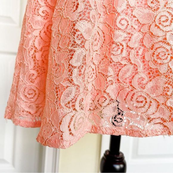CeCe Size 0 Orange Blossom Intricate Floral Lace A-Line Dress See Through Arms - Picture 7 of 16